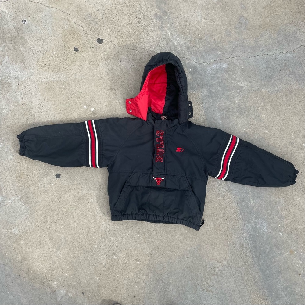 KIDS Vintage 90's NBA Chicago Bulls Starter Jacket 1/2 Zip Pullover Size Youth L